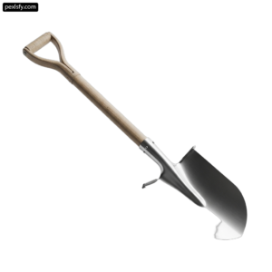 Shovel with a wooden handle on a white background png transparent background