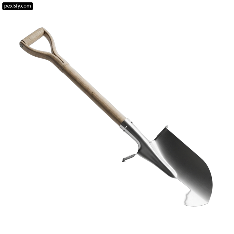 Shovel with a wooden handle on a white background png transparent background