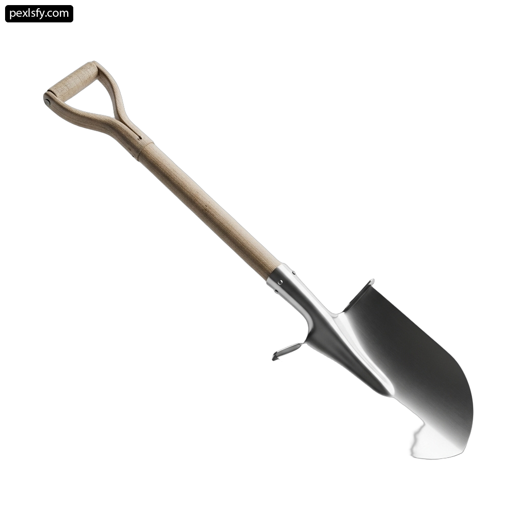 Shovel with a wooden handle on a white background png transparent background