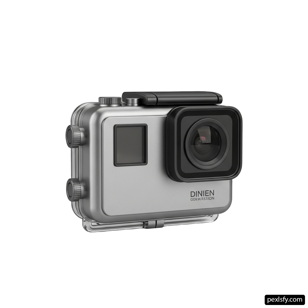 Silver action camera on a white background png transparent background