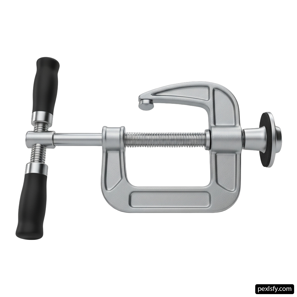 Silver and black clamp on a white background png transparent background