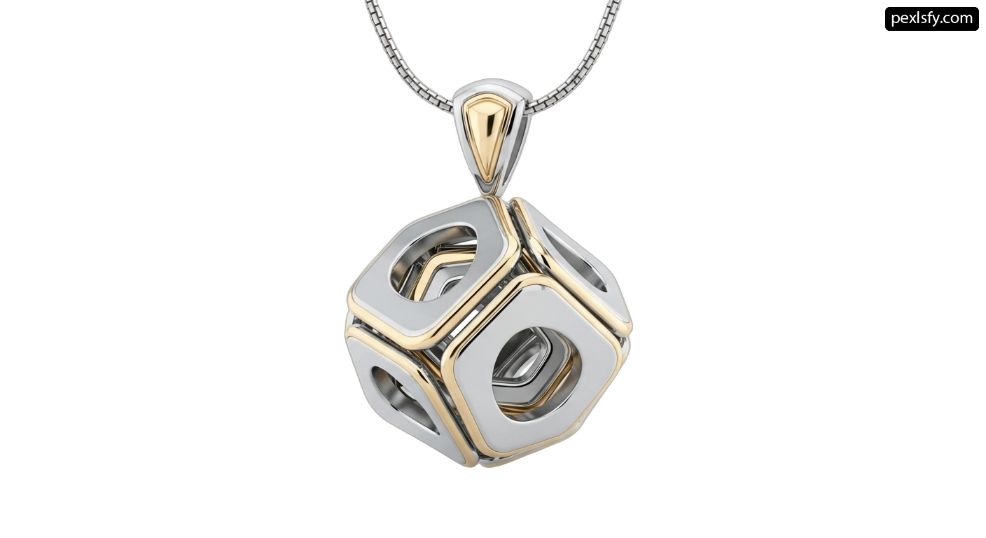 Silver and gold pendant on a chain png transparent background