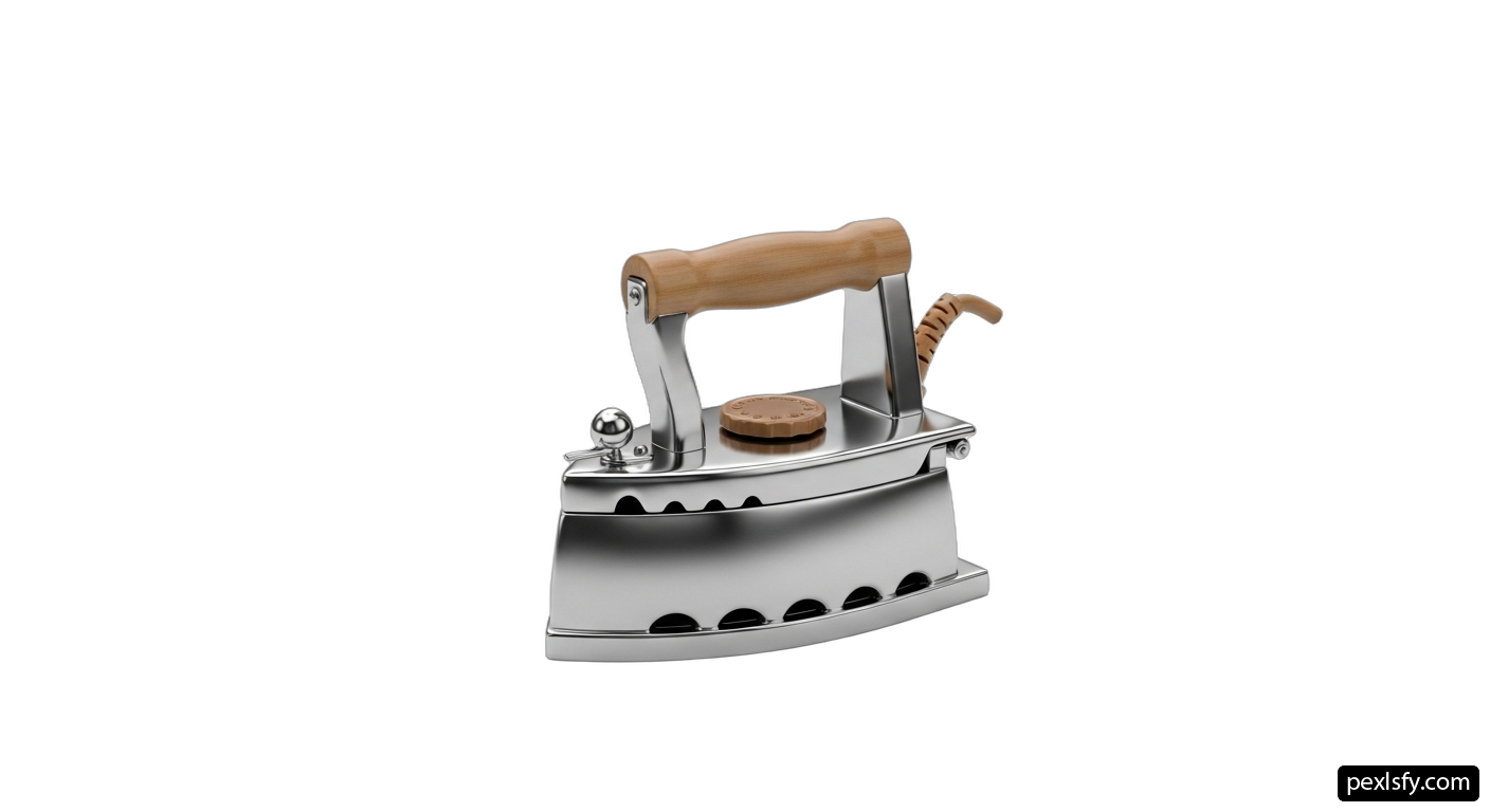 Silver and wood iron with a wooden handle png transparent background