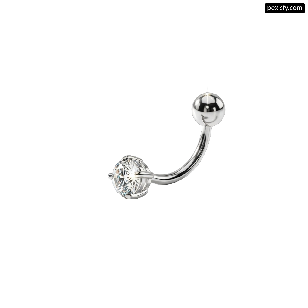 Silver belly button ring with a single diamond png transparent background