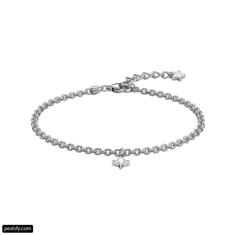 Silver bracelet with a star charm on it png transparent background