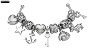 Silver bracelet with charms and a key png transparent background