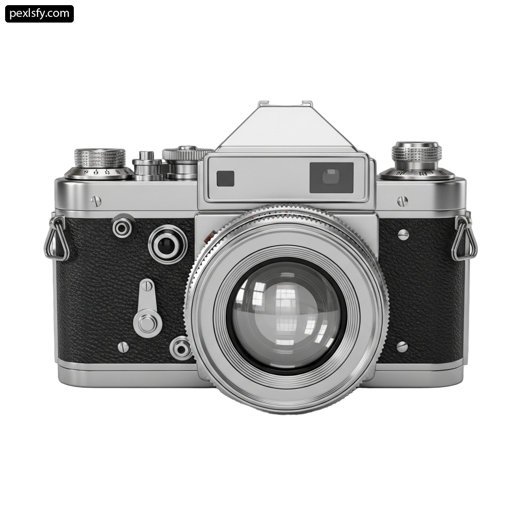 Silver camera with a white background png transparent background