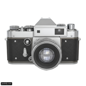 Silver camera with a white background png transparent background