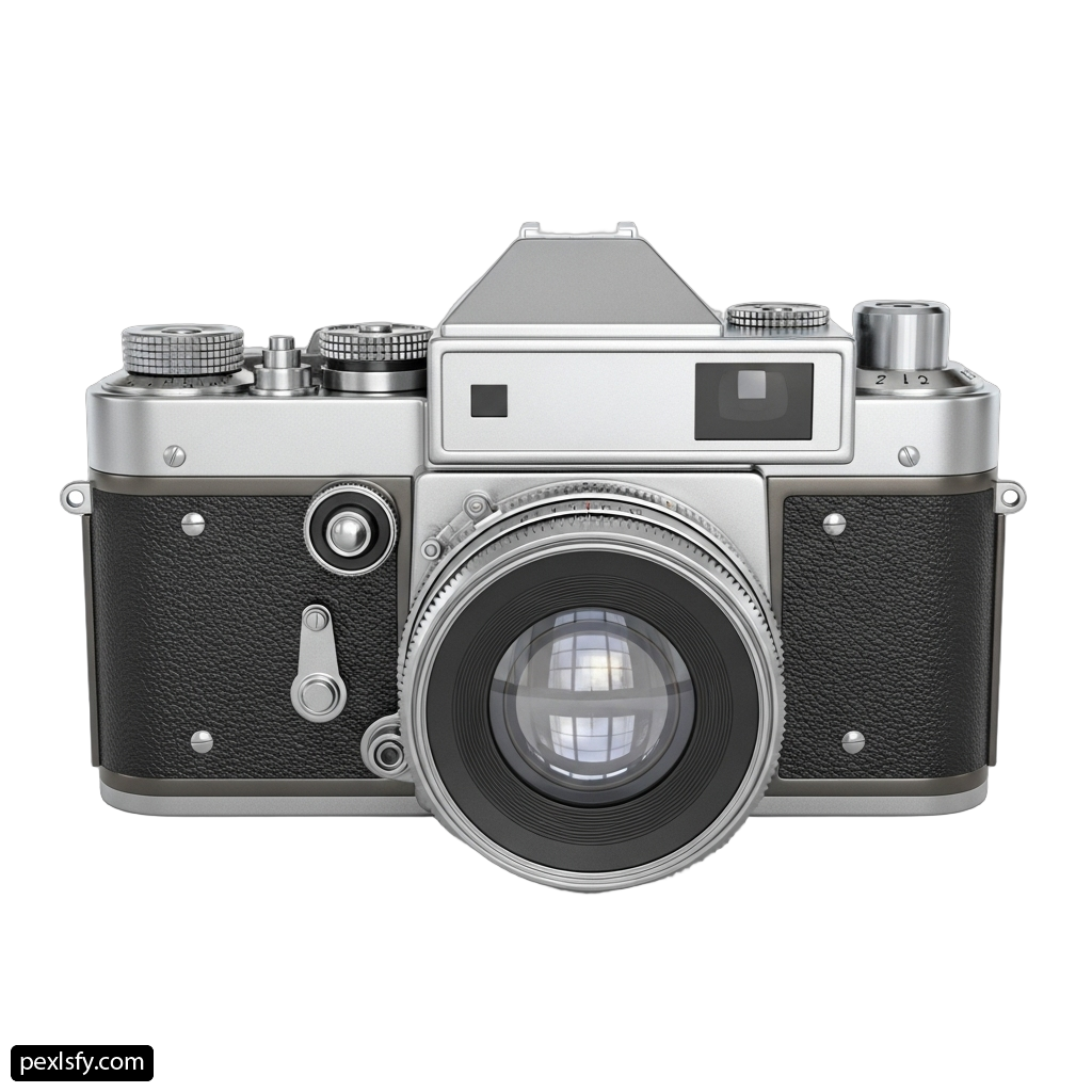 Silver camera with a white background png transparent background