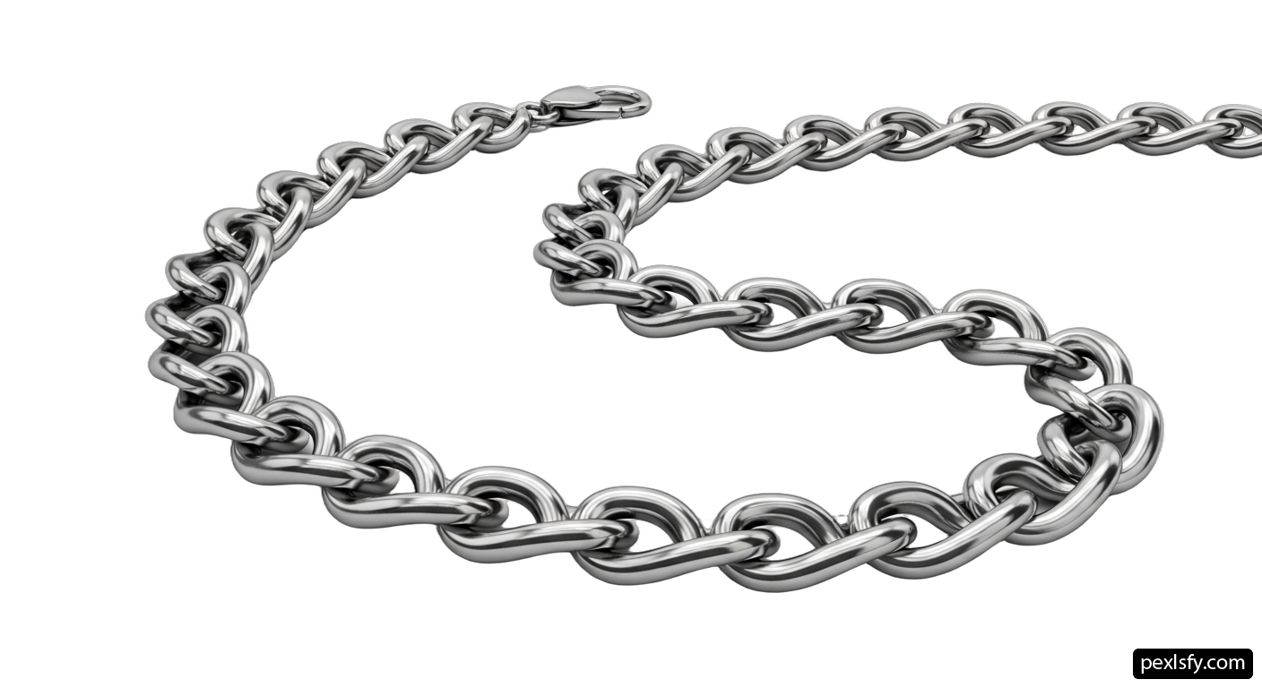 Silver chain is shown on a white background png transparent background