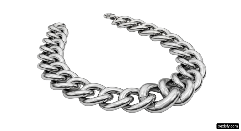 Silver chain necklace on a white background png transparent background