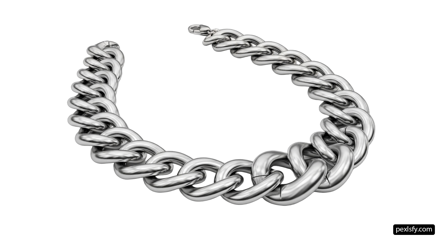 Silver chain necklace on a white background png transparent background