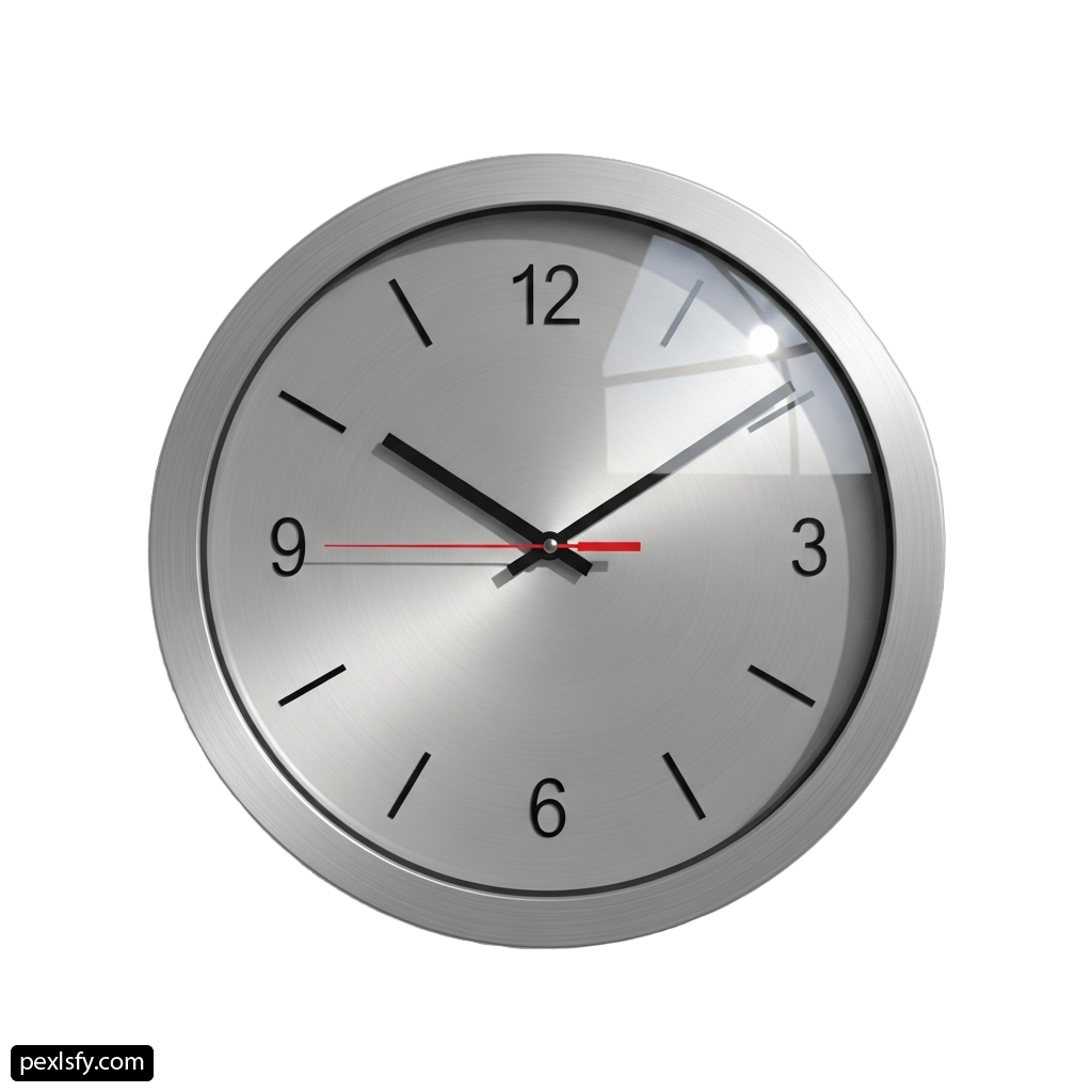 Silver clock with red hands on a white background png transparent background
