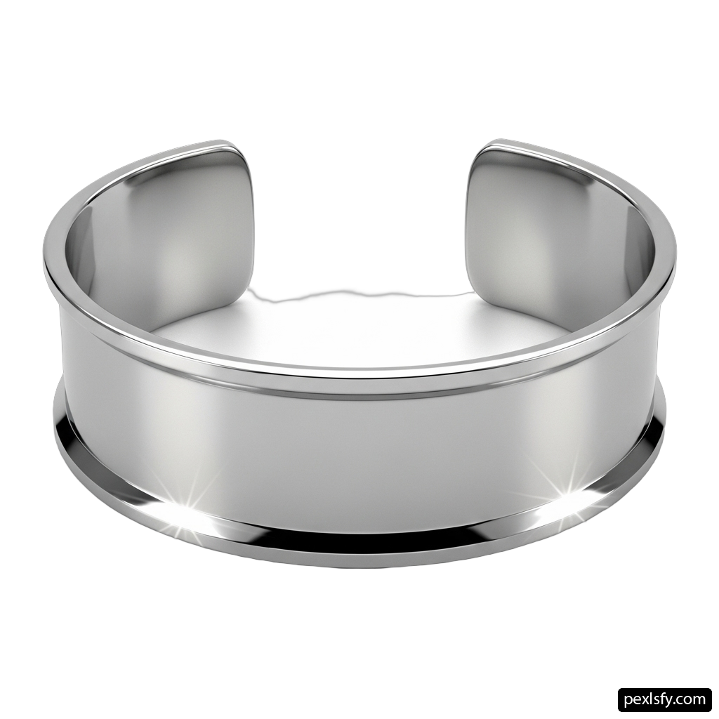 Silver cuff bracelet on a white background png transparent background