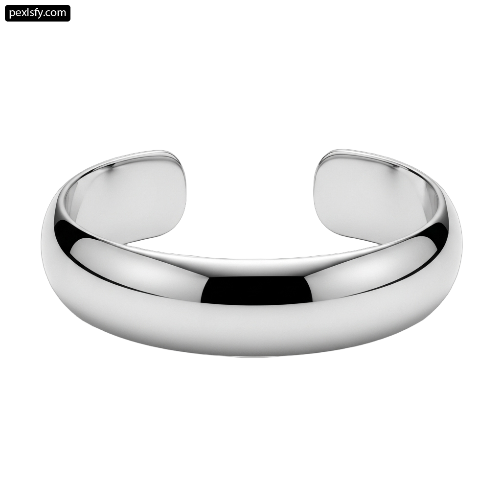 Silver cuff with a curved design on it png transparent background