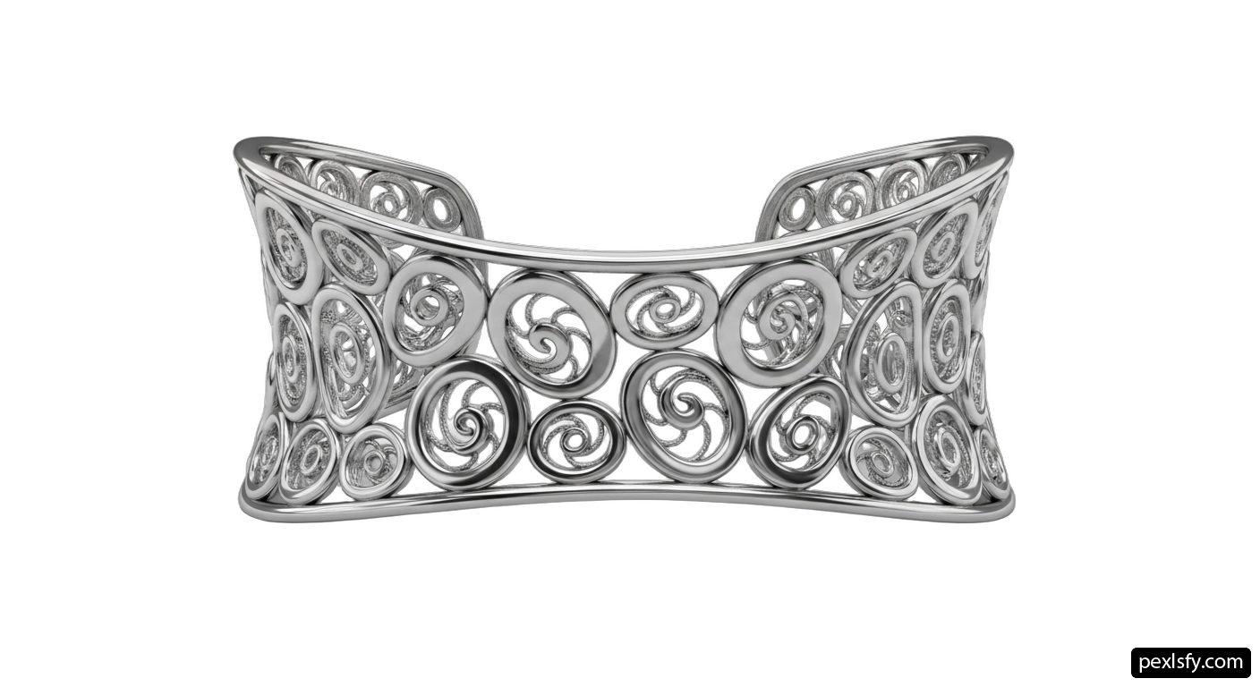 Silver cuff with a spiral design on it png transparent background