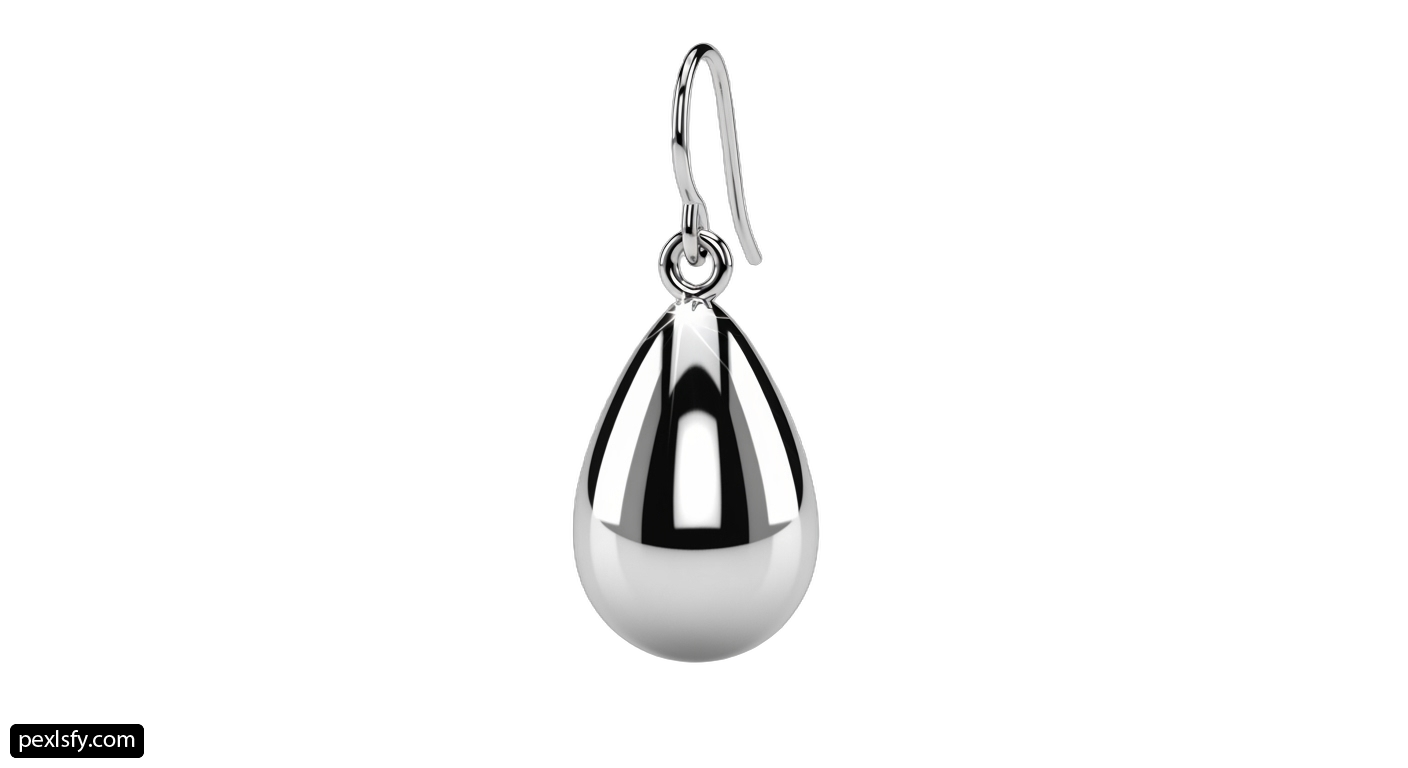 Silver drop earring on a white background png transparent background