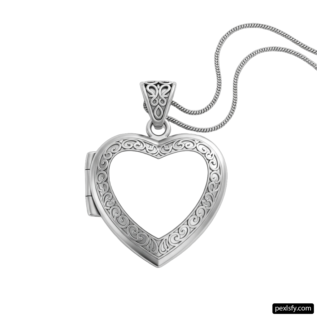 Silver locke with a heart shaped design on a chain png transparent background