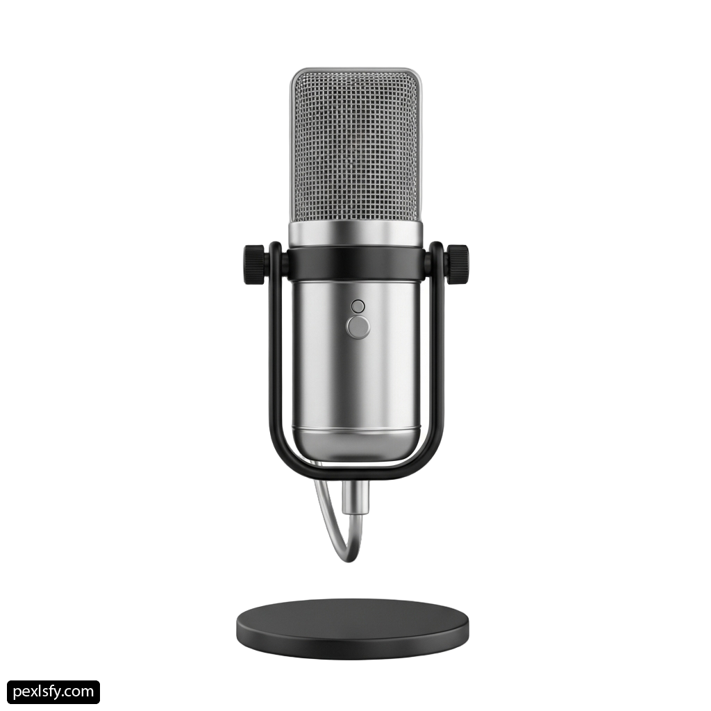 Silver microphone on a stand on a white background png transparent background