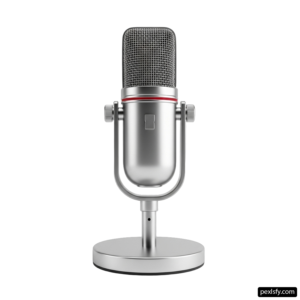 Silver microphone on a white background png transparent background
