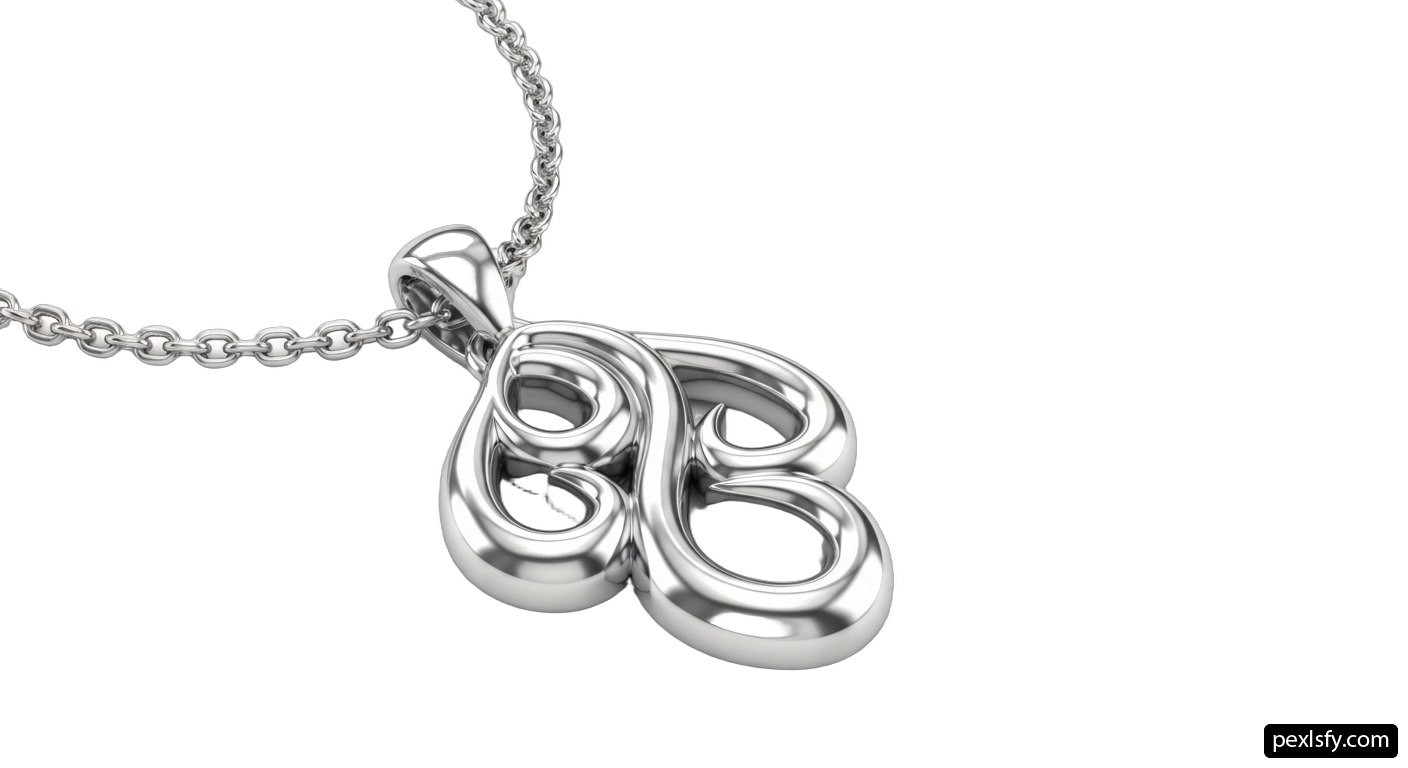 Silver pendant with the letter B on a chain png transparent background