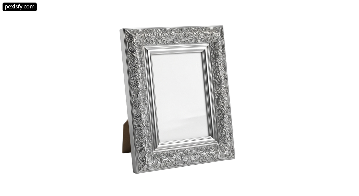 Silver picture frame on a white background png transparent background