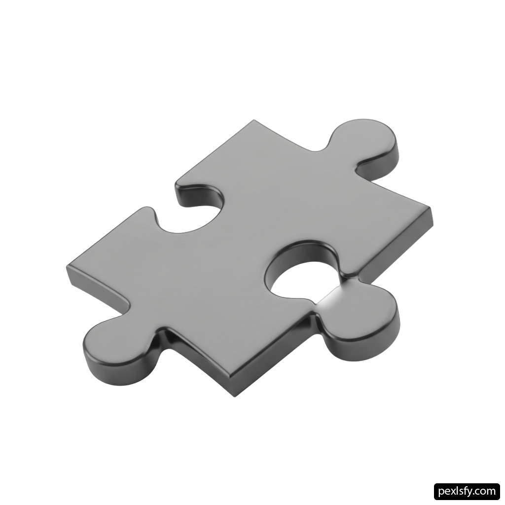 Silver puzzle piece on a white background png transparent background