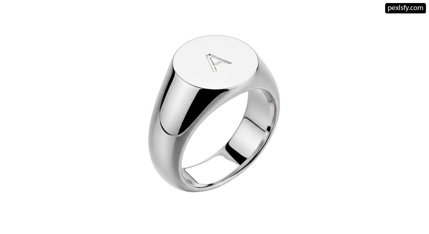 Silver signet ring with the letter A on it png transparent background
