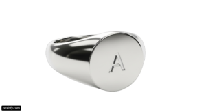 Silver signet ring with the letter A on it png transparent background