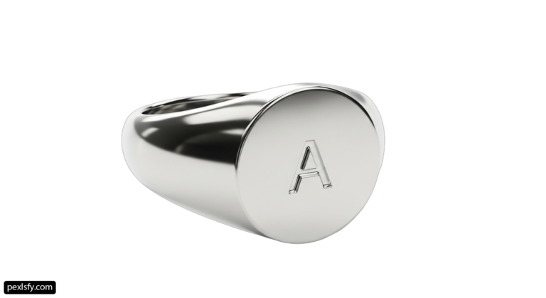 Silver signet ring with the letter A on it png transparent background