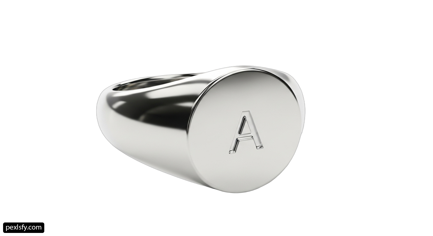 Silver signet ring with the letter A on it png transparent background