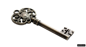 Silver skeleton key on a white background png transparent background