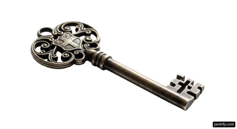 Silver skeleton key on a white background png transparent background