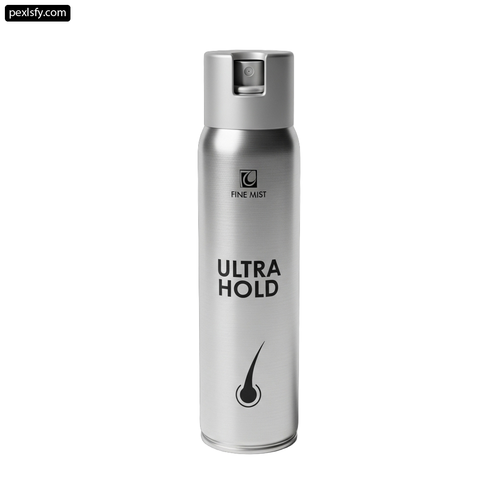 Silver spray can with the words Ultra Hold on it png transparent background