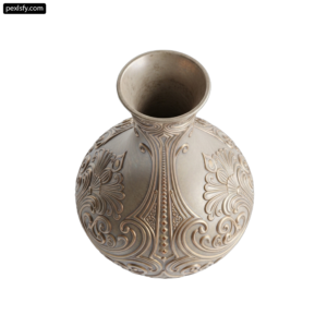 Silver vase sitting on top of a white surface png transparent background