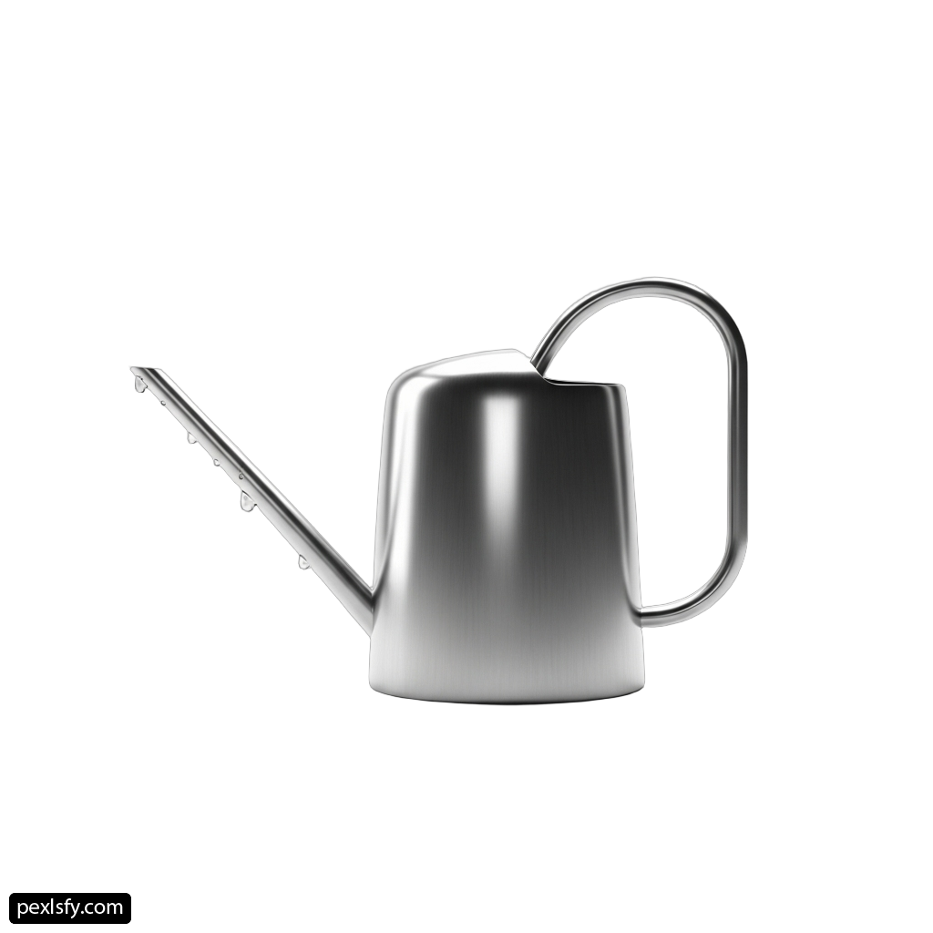 Silver watering can on a white background png transparent background
