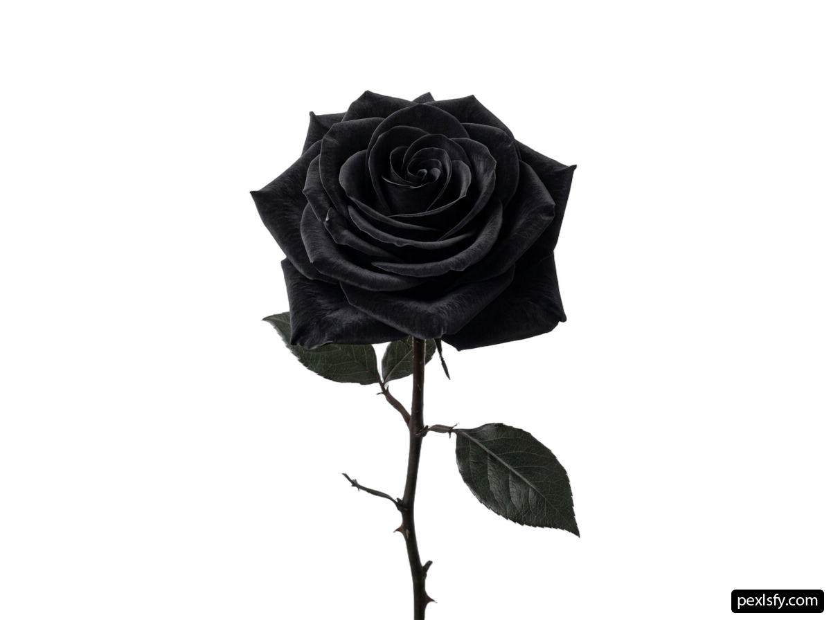 Single black rose on a white background png transparent background