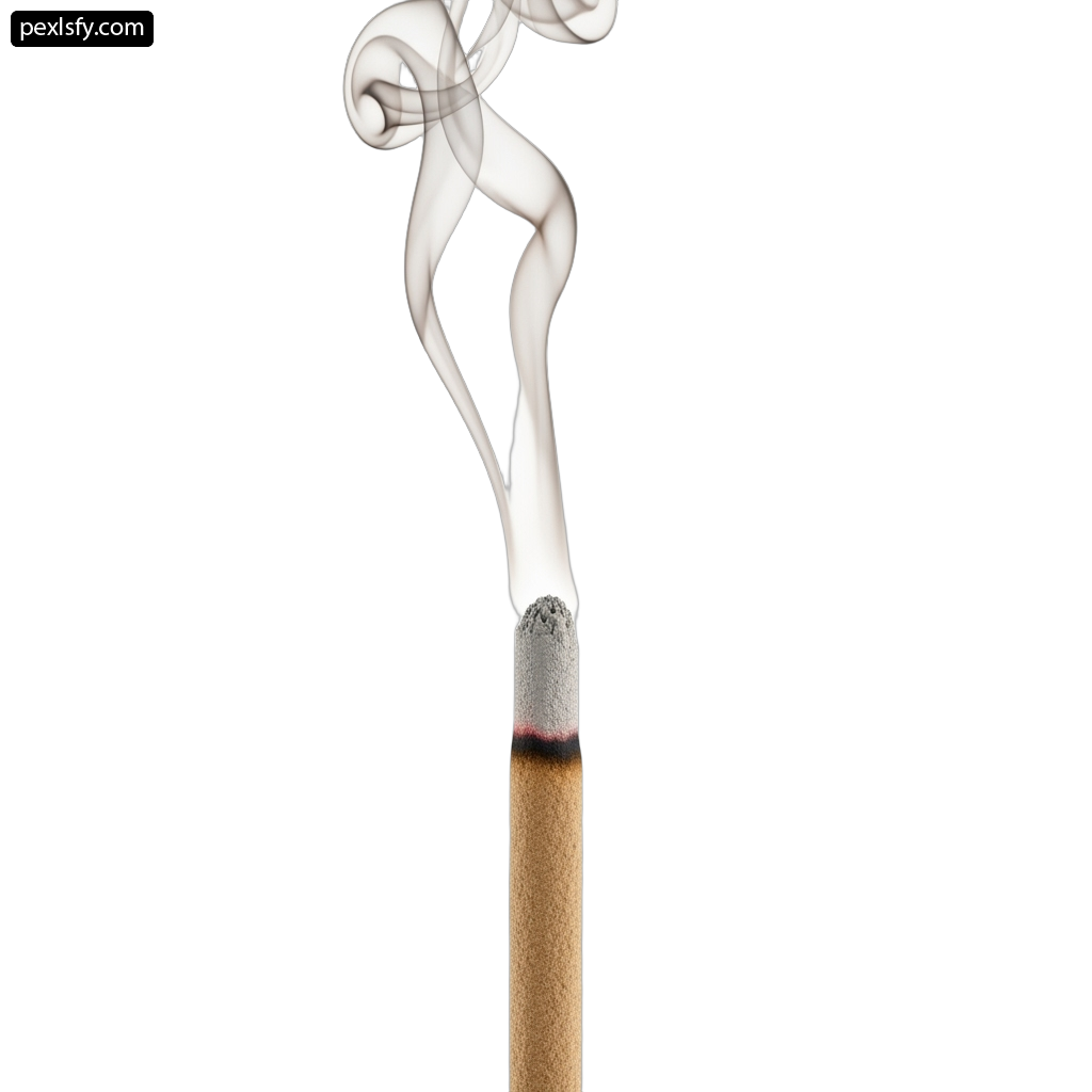 Single cigarette with smoke coming out of it png transparent background