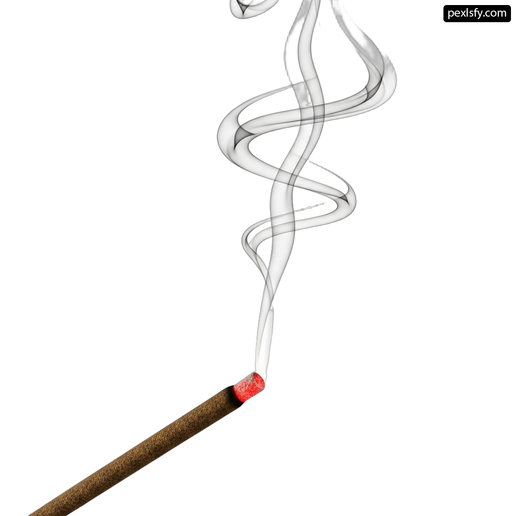 Single cigarette with smoke coming out of it png transparent background