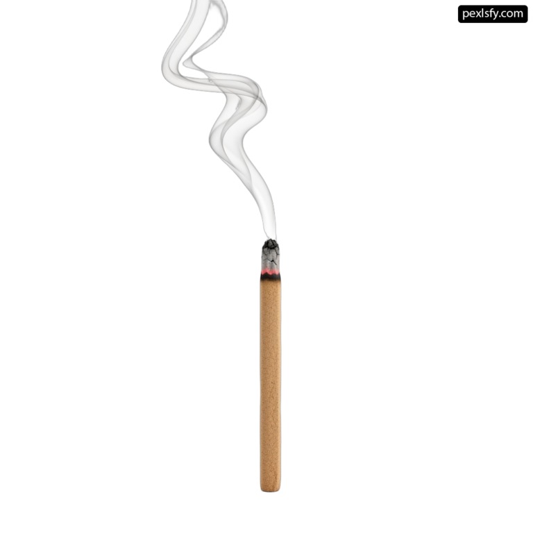 Single cigarette with smoke coming out of it png transparent background