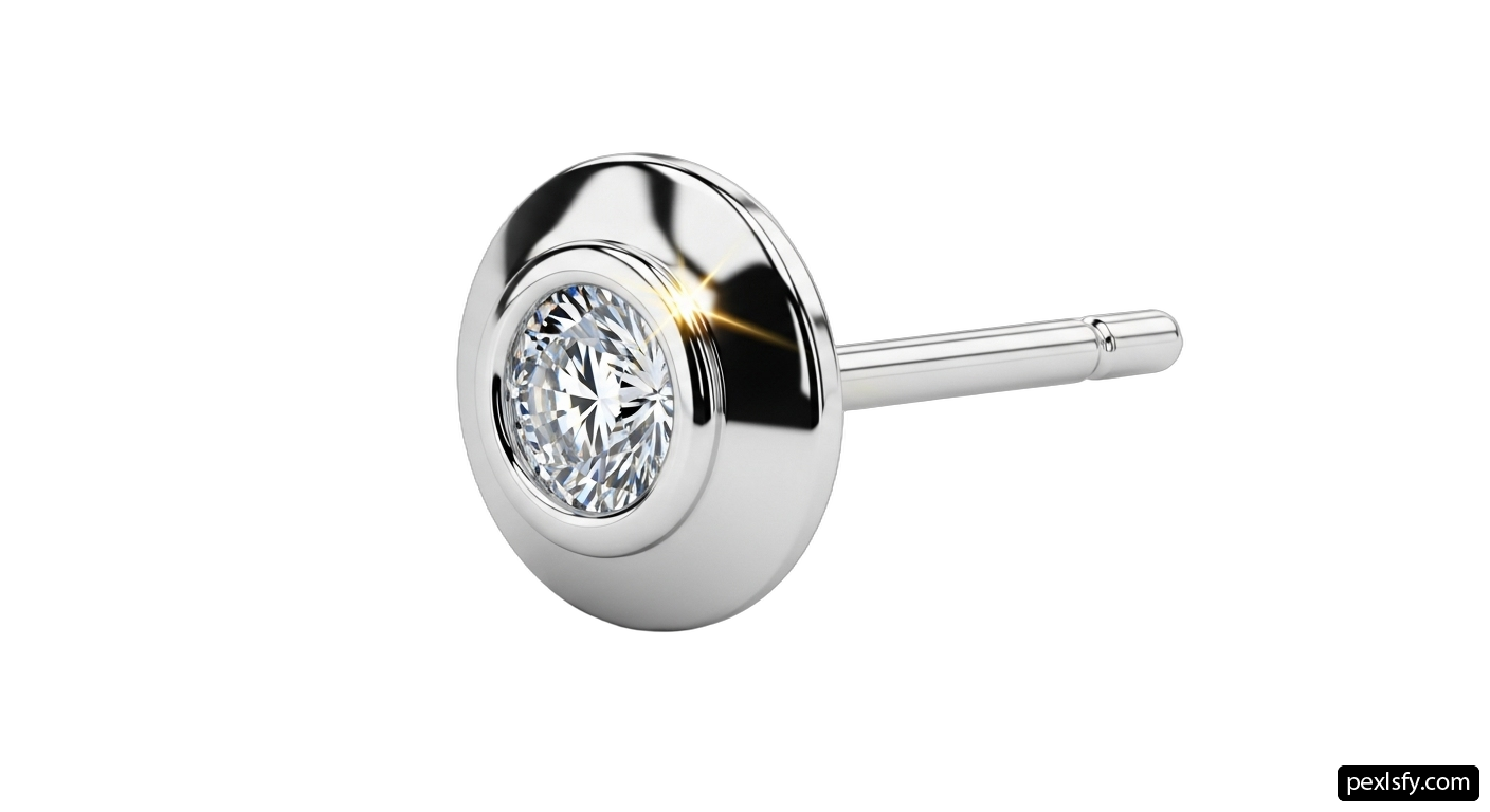 Single diamond stud earring on a white background png transparent background
