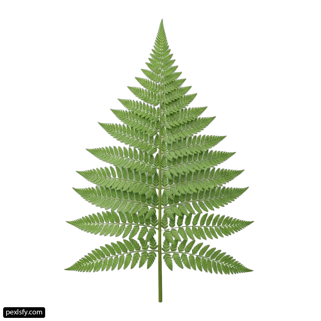 Single green fern leaf on a white background png transparent background