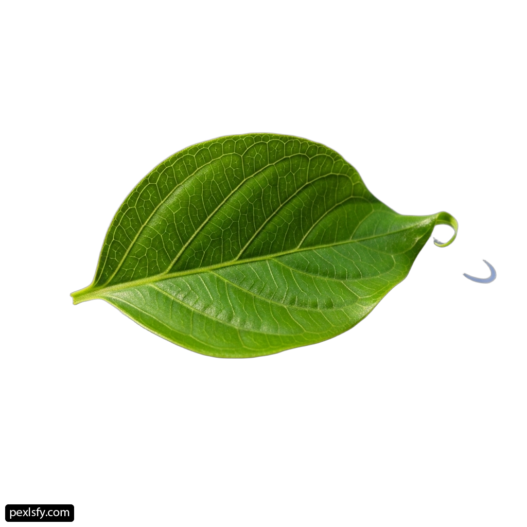 Single green leaf on a white background png transparent background