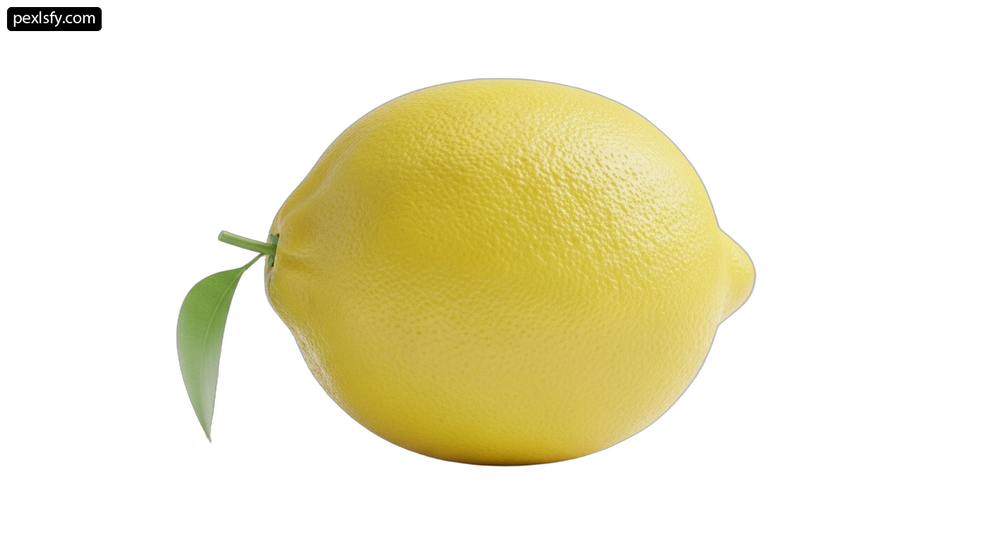 Single lemon with a green leaf on a white background png transparent background