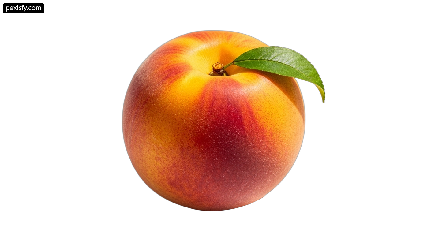 Single peach with a leaf on top of it png transparent background