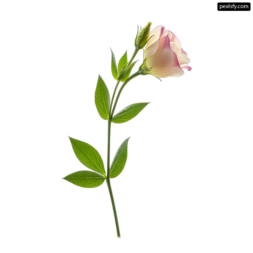 Single pink rose with green leaves on a white background png transparent background