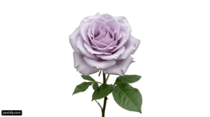 Single purple rose with green leaves on a white background png transparent background