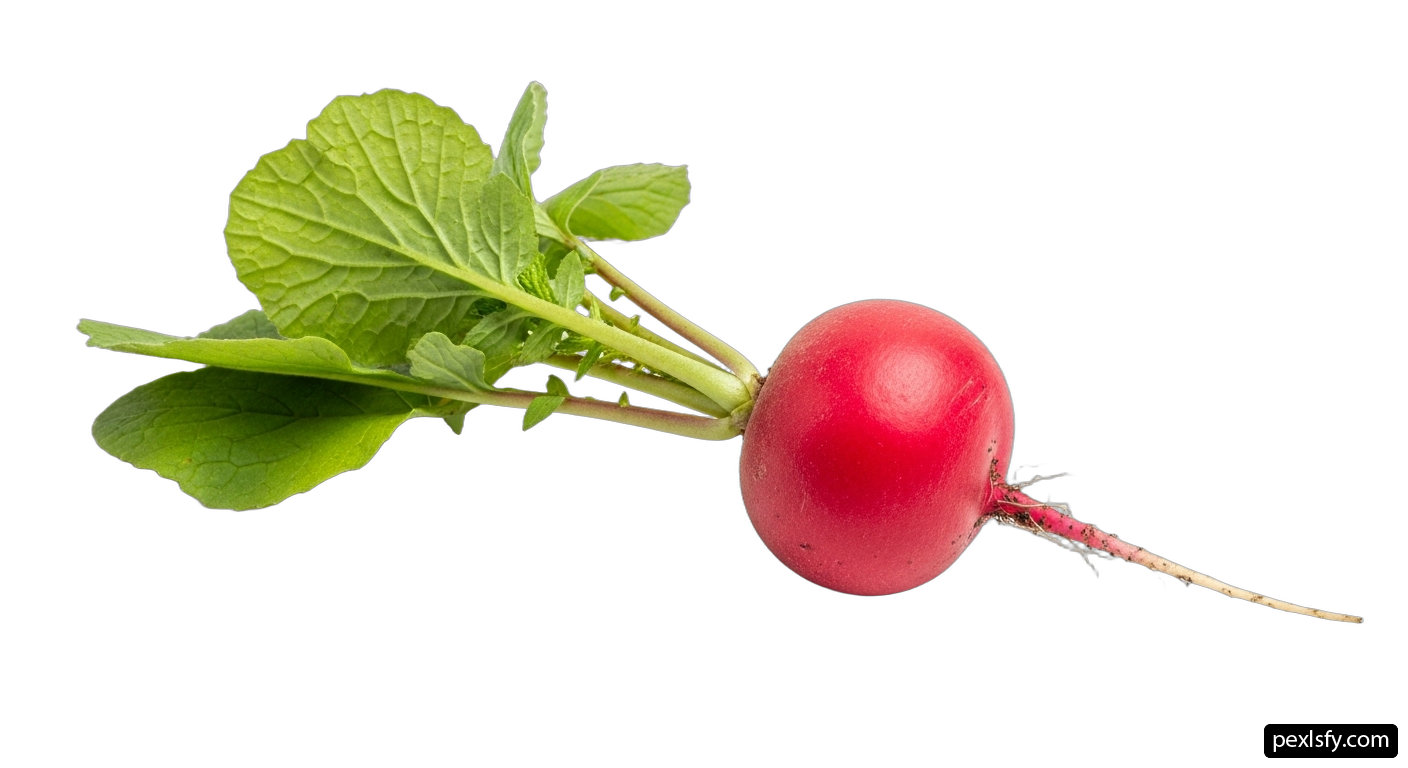 Single radish with green leaves on a white background png transparent background