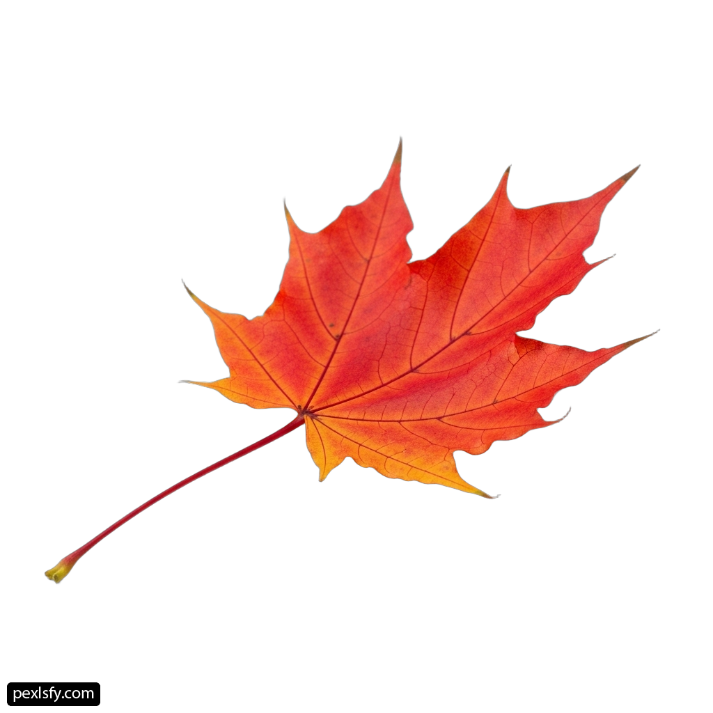 Single red maple leaf on a white background png transparent background