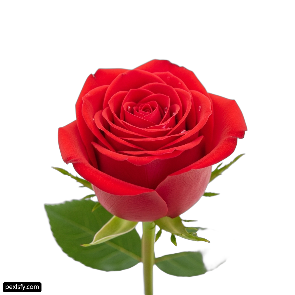 Single red rose with water droplets on it png transparent background